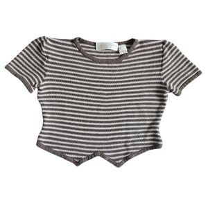 Vintage Dana Burchman Petites Women's Striped Olive & Cream Knit Crop Top Size S